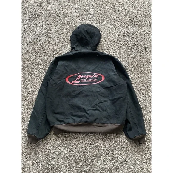 Carhartt Canvas Hooded Coat Logo Black Jacket Lined L J25 DKB - Picture 8 of 8